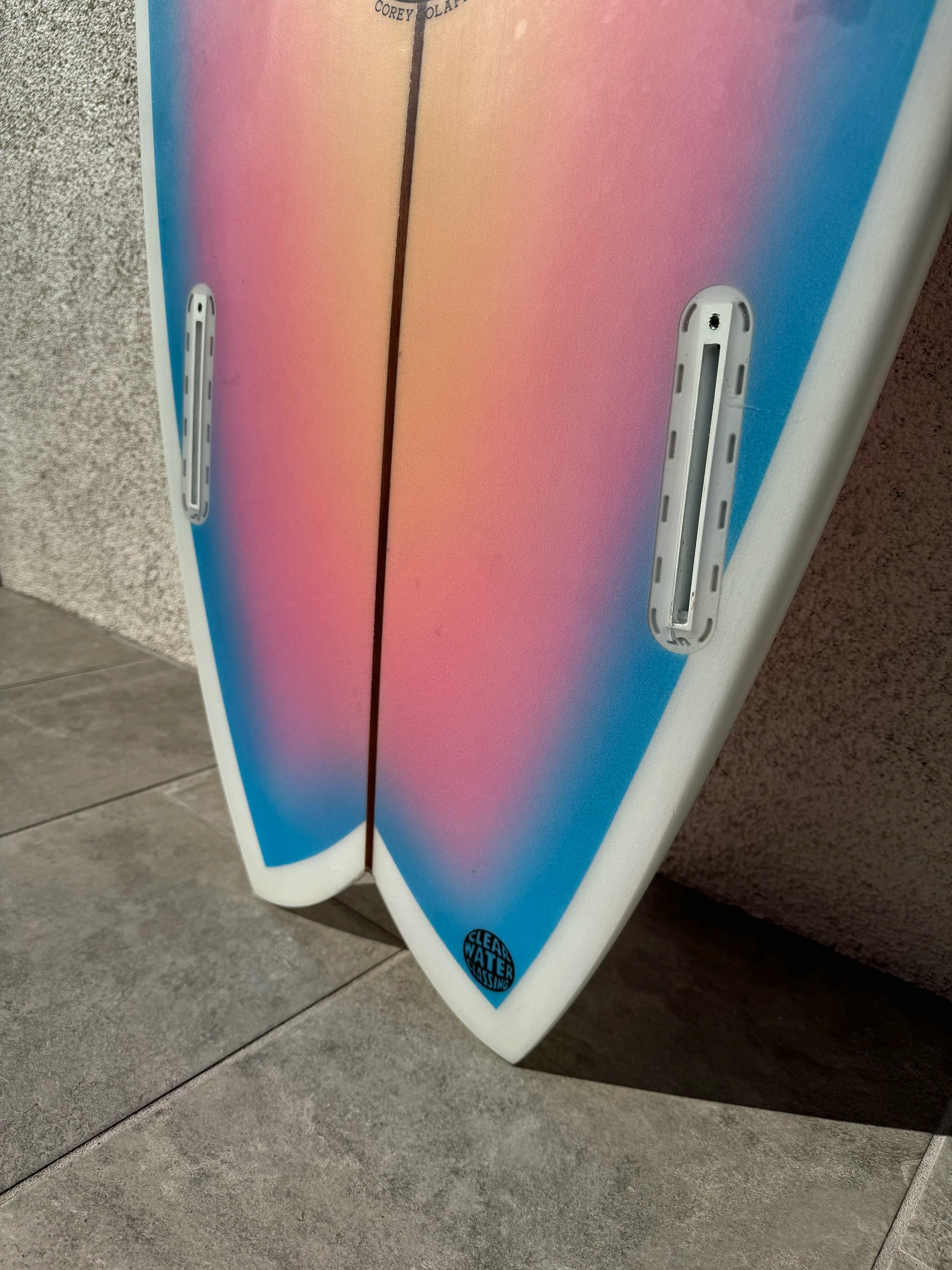 Kookapinto Shapes | 6'3” Fishy Noserider Pink Blue Surfboard