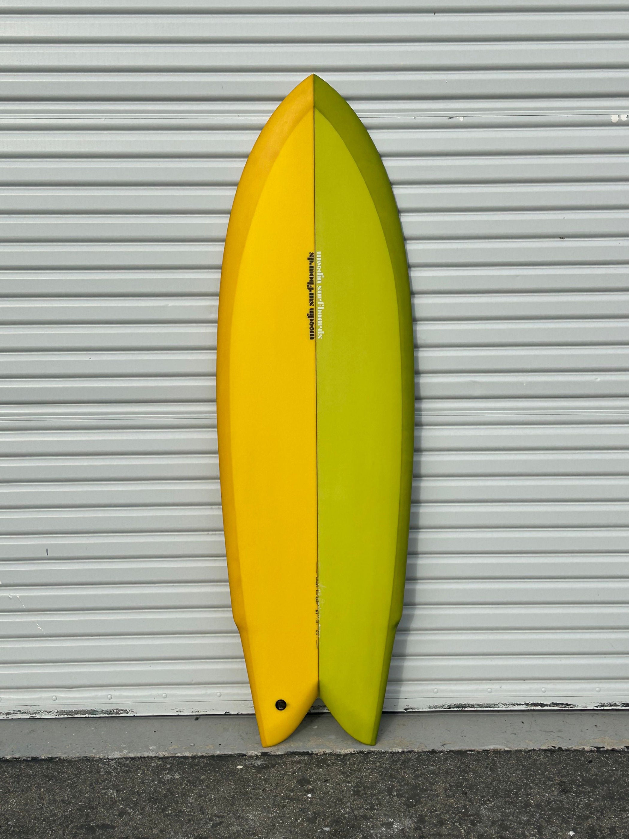 WOODIN SURFBOARDS | 5'10” LITTLE WING YELLOW & KIWI SURFBOARD