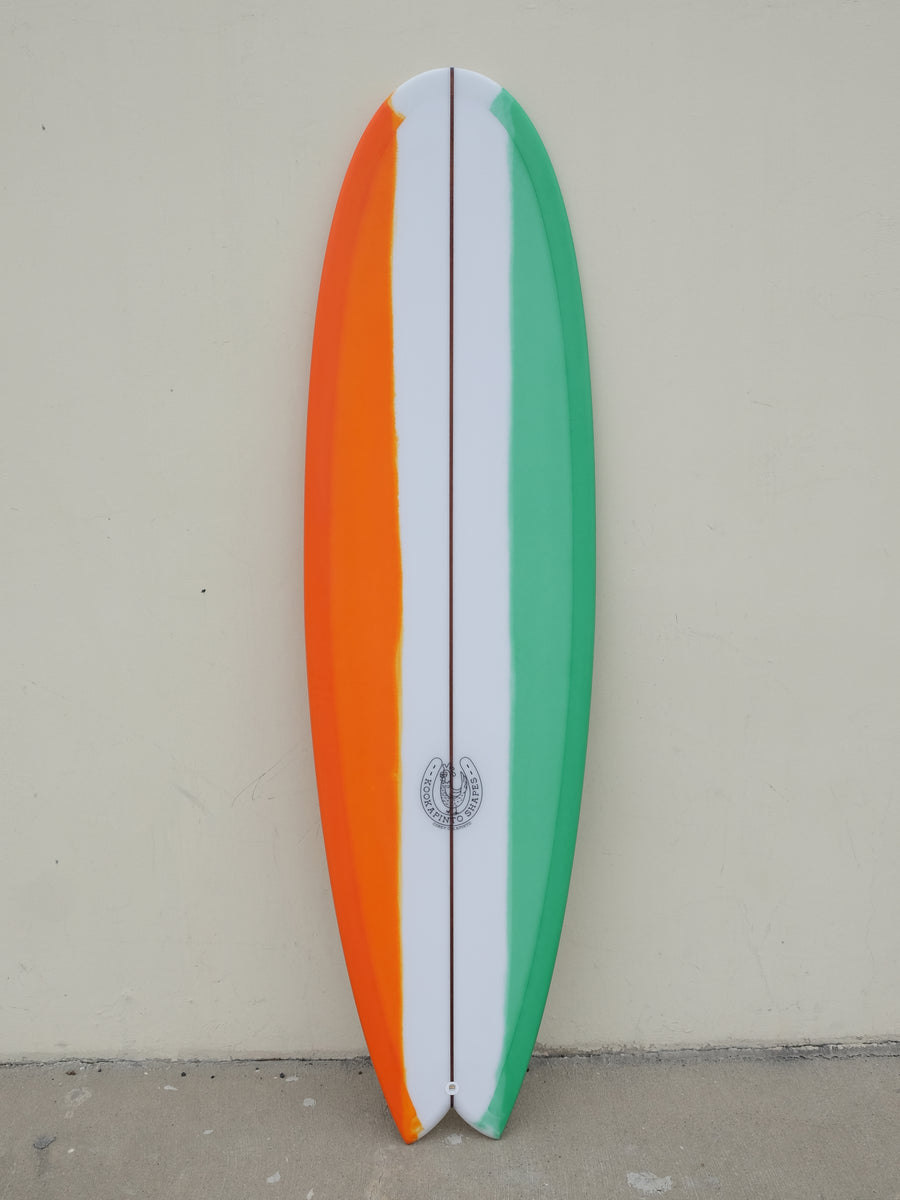 6'8" Fishy Noserider - Green, Clear, and Orange Surfboard