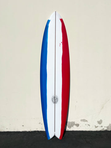 7'10 "Gunny" Fishy Noserider - Red, White, and Blue Surfboard - Surf Bored