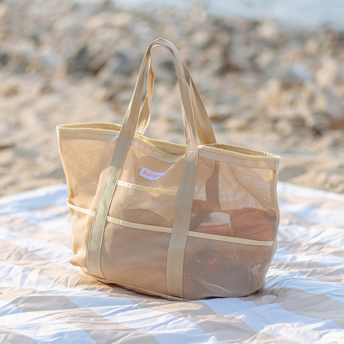 Mesh Beach Tote with Pull-out blanket - Surf Bored