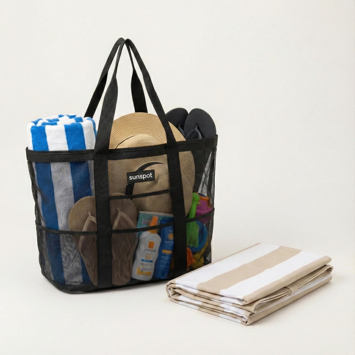 Mesh Beach Tote with Pull-out blanket - Surf Bored