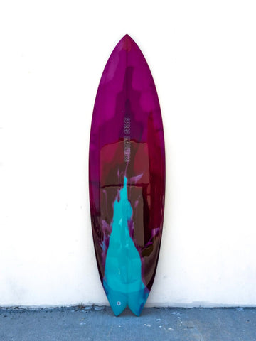 Nuevo Camino | 5'9” Talladega Twin Abstract Crimson Polished Surfboard - Surf Bored