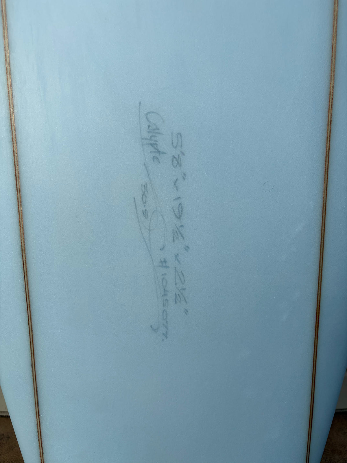 Simon Jones Designs | 5’8” Calypte Ice Blue Dual Stringer Surfboard (USED) - Surf Bored