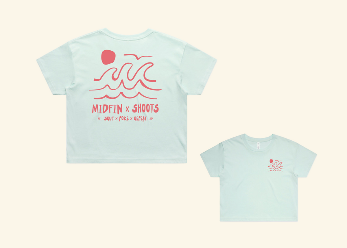 SHOOTS x mid fin co. || Surf | Poke | Repeat || Women's Crop Top - Surf Bored
