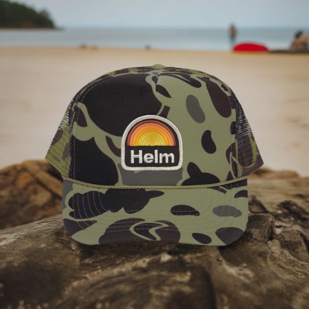 Sunrise Patch Trucker Hat | Duck Camo Green - Surf Bored