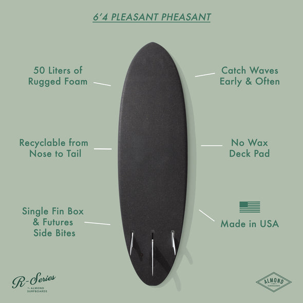 6'4" R-Series | Pleasant Pheasant Soft Top Surfboard - Surf Bored