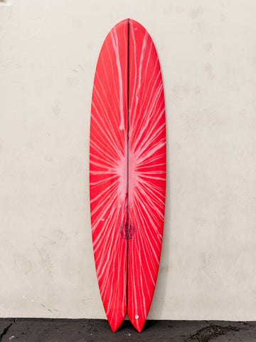 Kookapinto Shapes | 8’0" Thin Twin Fish Red Cremè Resin Rays Surfboard - Surf Bored