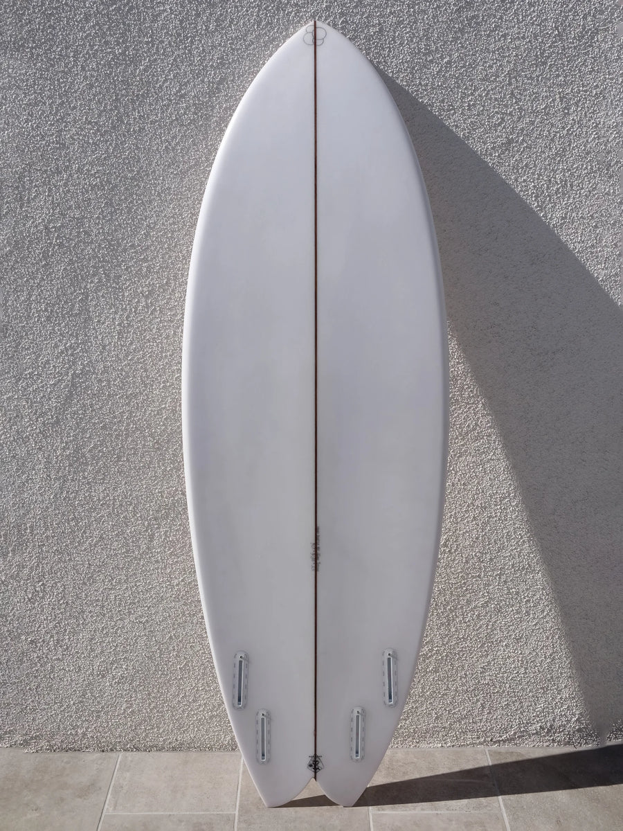 Simon Shapes | 5’7” Asym Fish Regular Clear Surfboard (USED) - Surf Bored