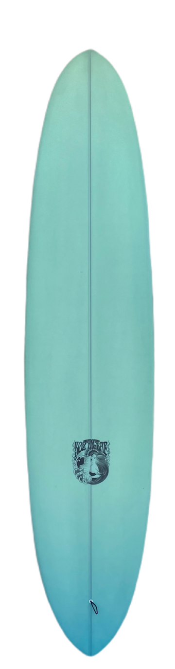Koz McRae | Mistress 7'8" Blue & Orange Surfboard Top View - SurfBored