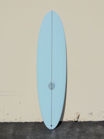 7'2" Thick Twin Baby Blue Deck Tint Surfboard