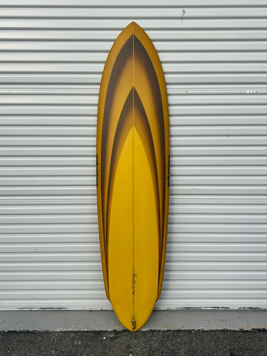 WOODIN SURFBOARDS 7 0 BLACK BETTY BUTTER SCOTCH BROWN WISH BONE SPRAY FADE