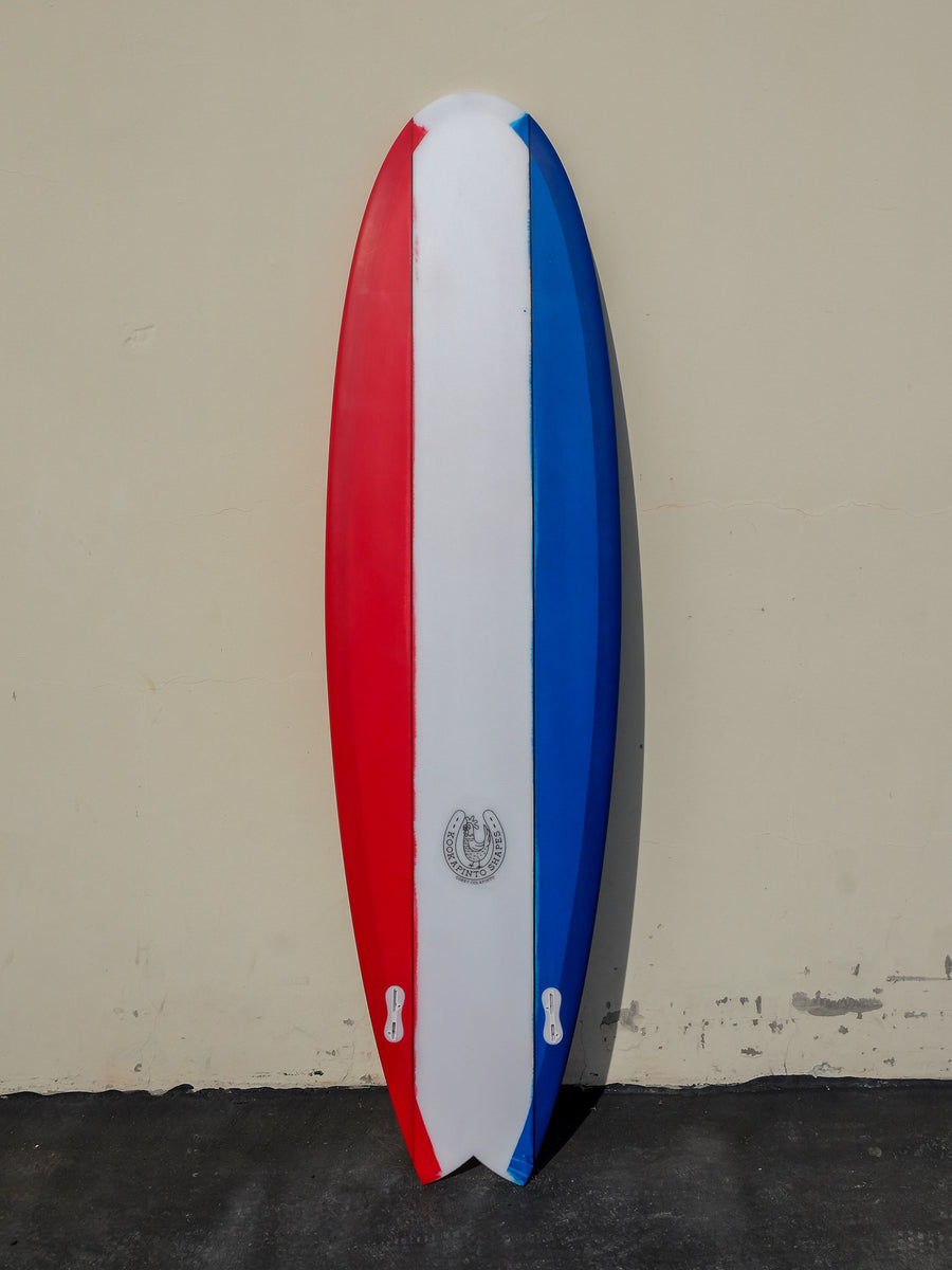 7'0" Fishy Noserider Red, Clear, and Blue Double Stringer Surfboard