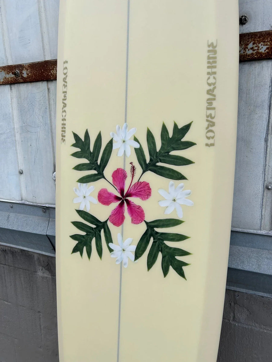 LOVE MACHINE 7'10 THICK LIZZY I TAN WITH FLOWERS SURFBOARD