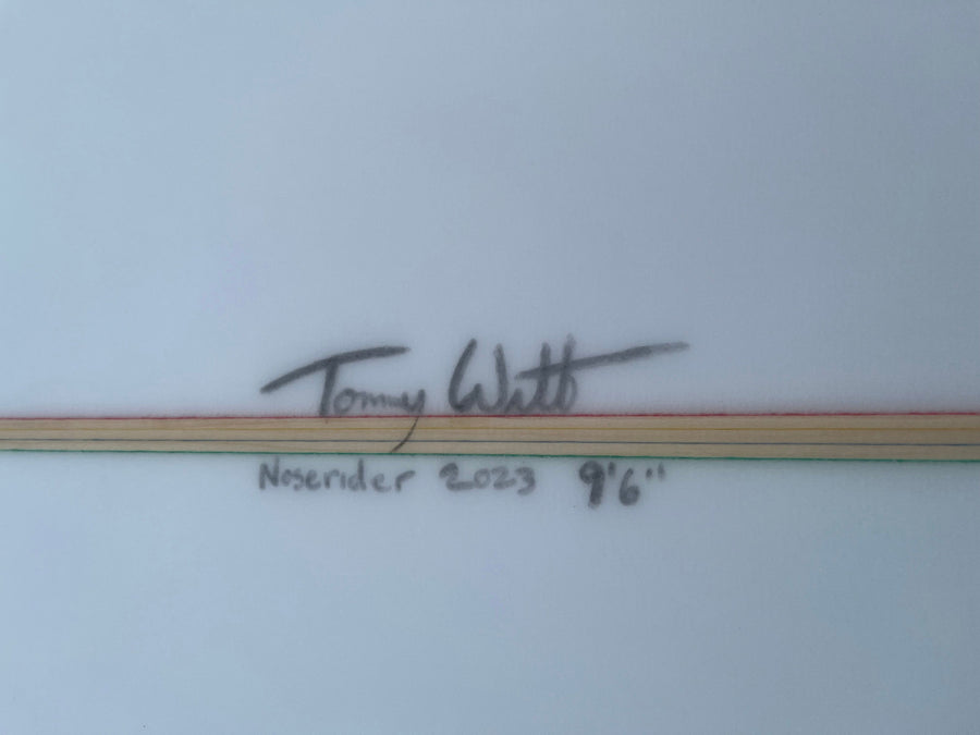 Tommy Witt Surfboards | 9’6” Tommy Witt Noserider Purple Rails Longboard (USED) - Surf Bored