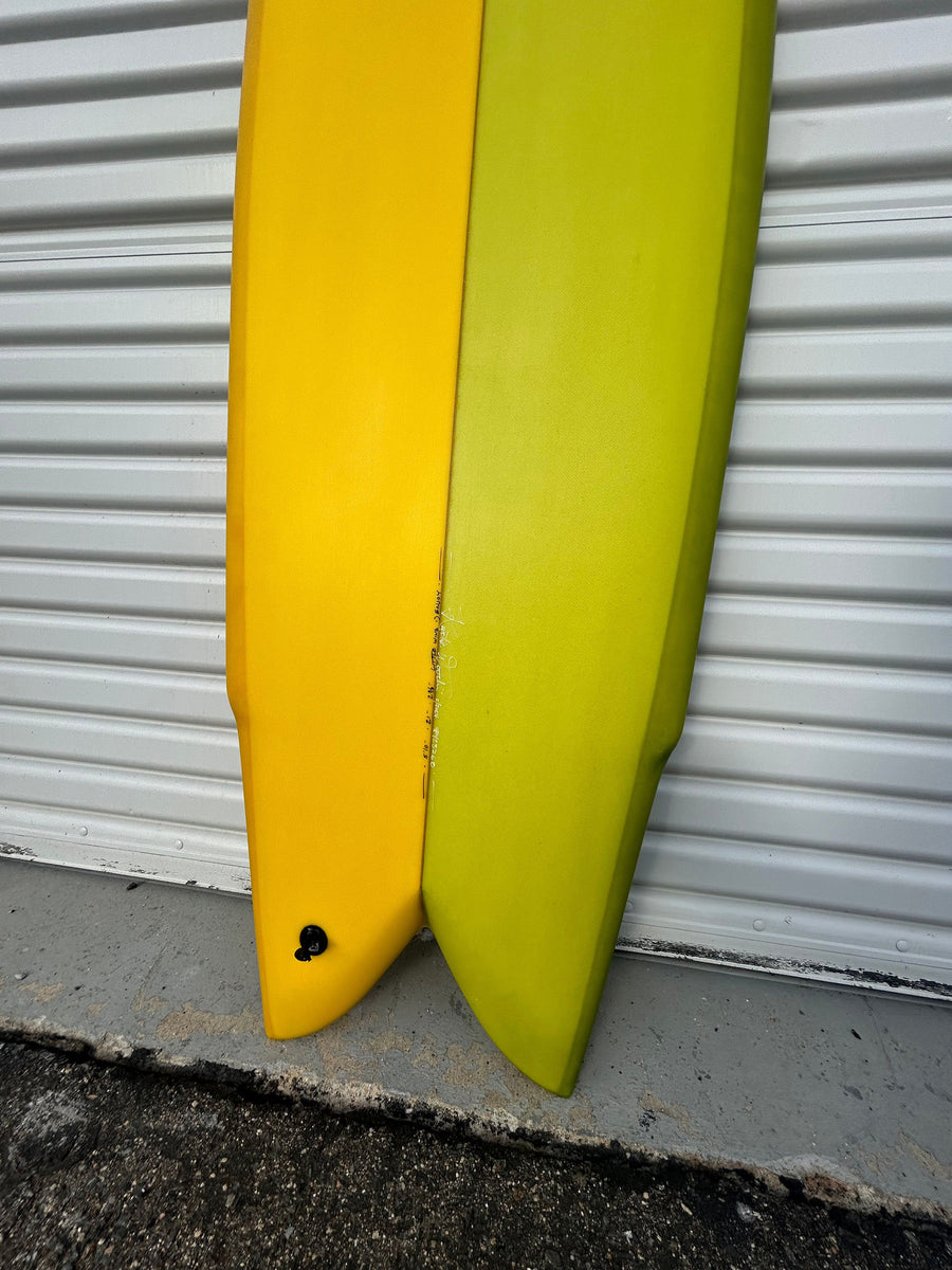 WOODIN SURFBOARDS | 5’10” LITTLE WING GOLDEN YELLOW & KIWI GREEN SURFBOARD