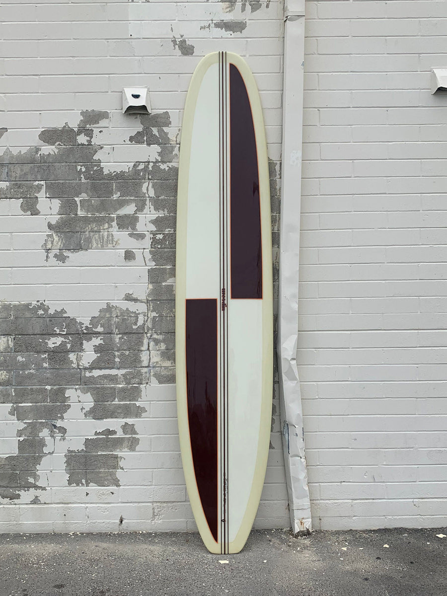 Woodin Surfboards Surfboards Woodin Surfboards | Crossroad 9’6” Lemon Dip Resin Tint with Brown Resin Panels Longboard  - SurfBored