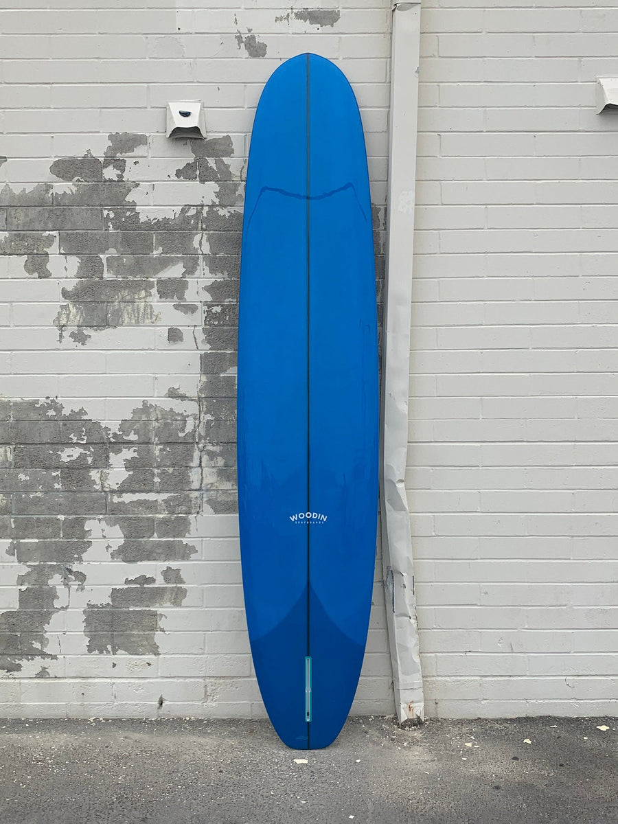 Woodin Surfboards Surfboards Woodin Surfboards | Grateful Sled 9’6” Blue Resin Time With Psychedelic Fabric Inlay Longboard  - SurfBored